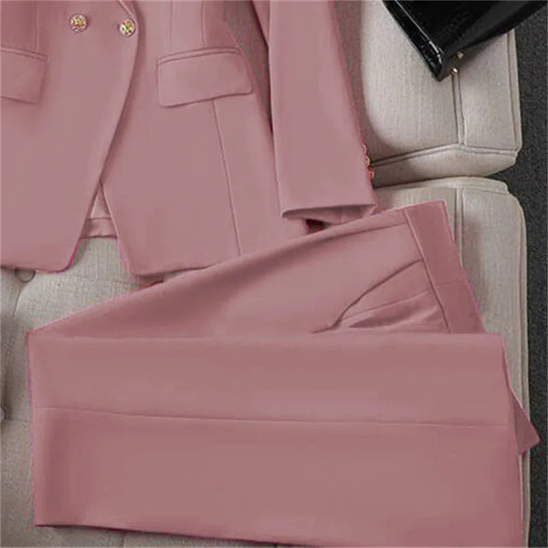 Casual Long Sleeve Blazer Pant Sets Suits For Woman Fashion 2 Pieces Set For Women Office Lady Coats Jackets