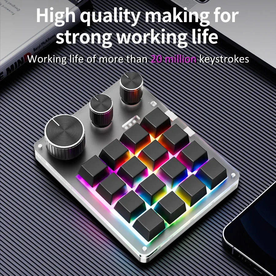 16 Keys 3 Knobs Mechanical Gaming Keyboard USB Wired Bluetooth-Support/ 2.4G Programming Macro Keyboard Custom Hot-swap Keypad