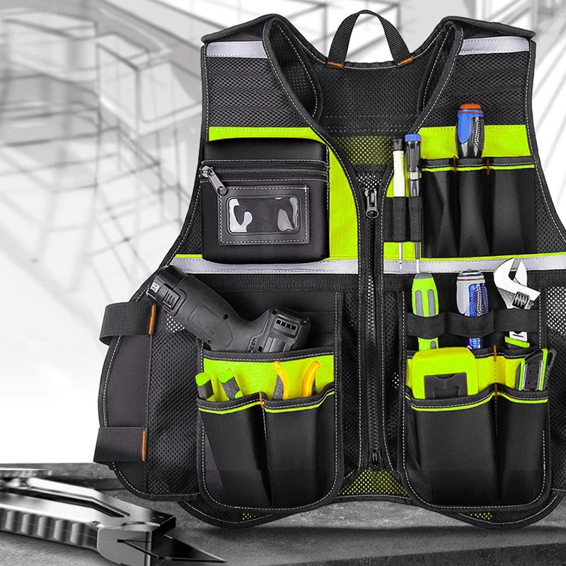 Workwear Allround Work Tool Vest Safety Vest with Multi-pockets and Zipper Heavy Duty Tool Vest for Electricians