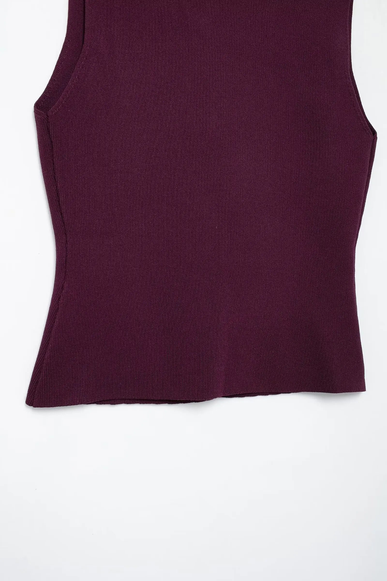 TRAFZA Women Skirt Set Wine Red Knitted V-Neck Sleeveless Slim Vest +Solid High Waist Zipper Patchwork Long Skirt Street