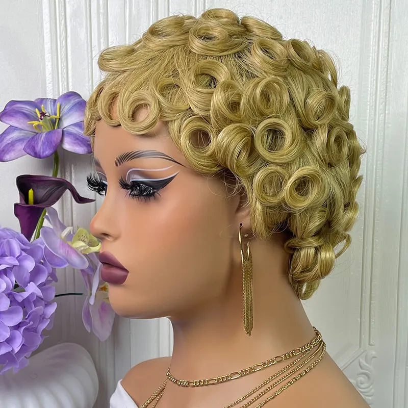 Short Pixie Cut Wigs Human Hair #27 Layered Curly Pixie Cut Wigs For Black Women Brazilian Full Machine Made Wig Pixie Curly On Sale