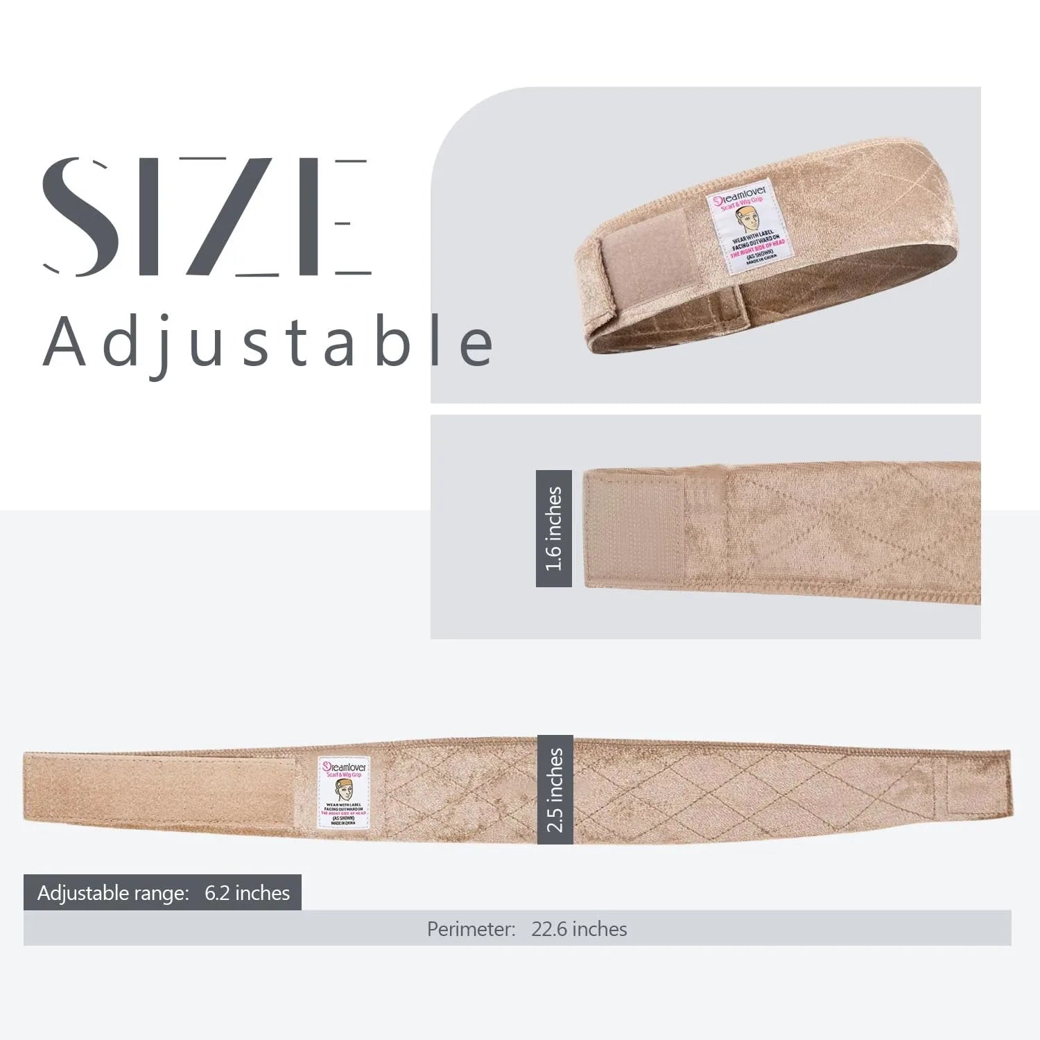 1 PCS Wide Wig Grip Band for Lace Front Wigs, Velvet Wig Grip Band with Adjustable Hook & Loop Fastener, Nude, 1 Pieces