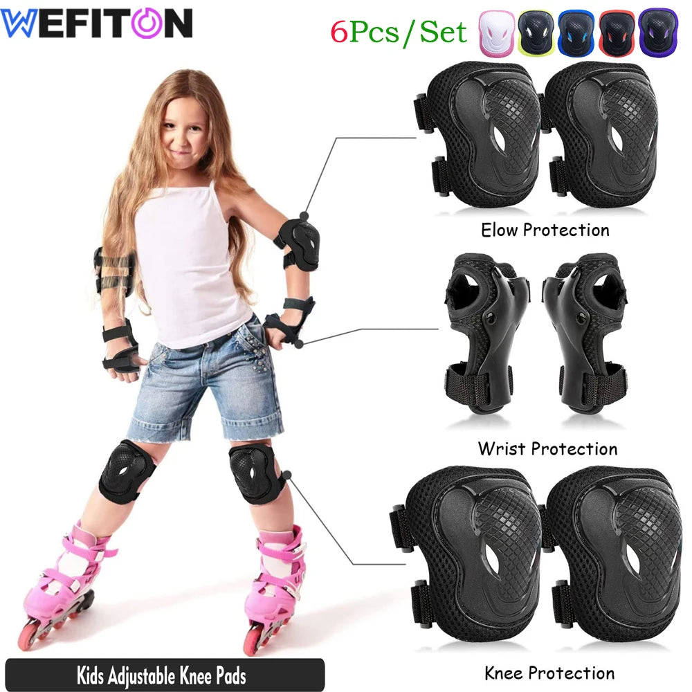 6Pcs/Set Youth/Adults Protective Gear Set,Kids Knee Pads Elbow Pads Wrist Guards Protector 6 in 1 Protective Gear Set for Sports