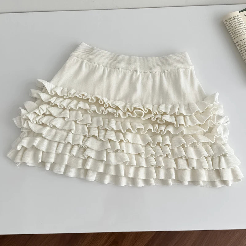 2 Two-Piece Knitted Skirt Sets Stylish Sleeveless Tank Tops and High Waist Layered Mini Skirts Black White Outfits Women Suits