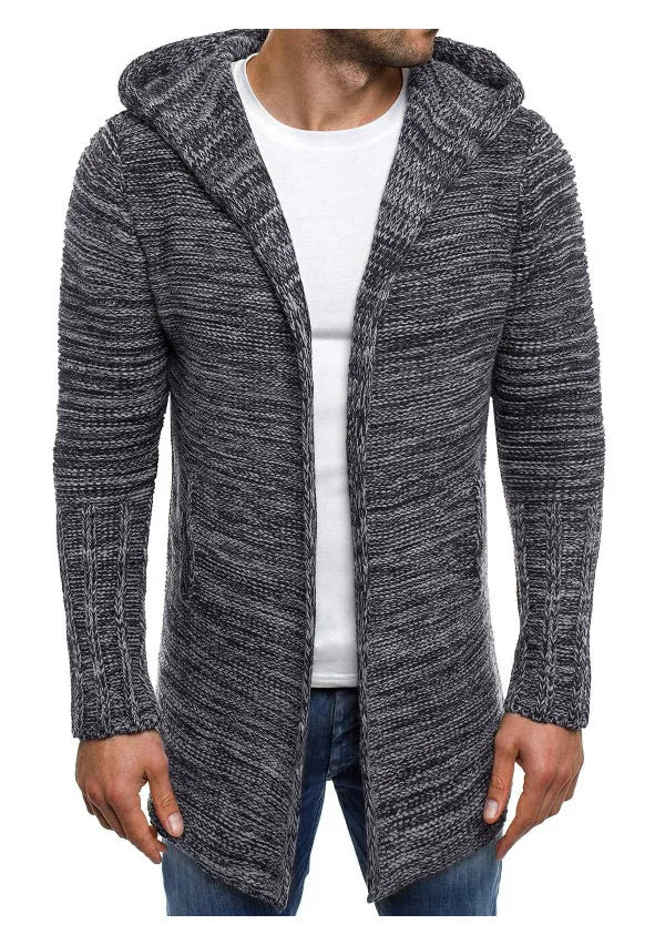 Men Jackets 2022 Spring Autumn New Mens Casual Sweater Snowflake Hooded Medium Long Knitted Cardigan Mens Outerwear Coats