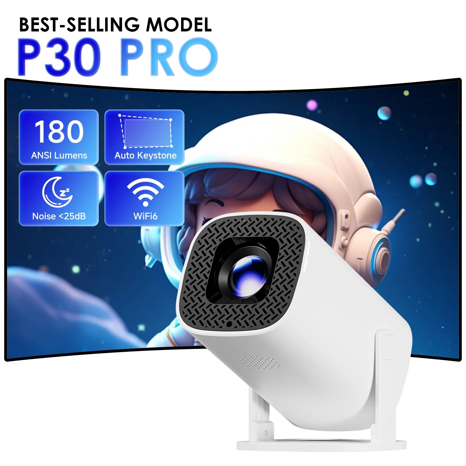 Smart Projector 4K Android 14 Projector Supports 1080p HD Video WiFi 6 BT5.0 Native 720p Home Theater Outdoor Portable Projector