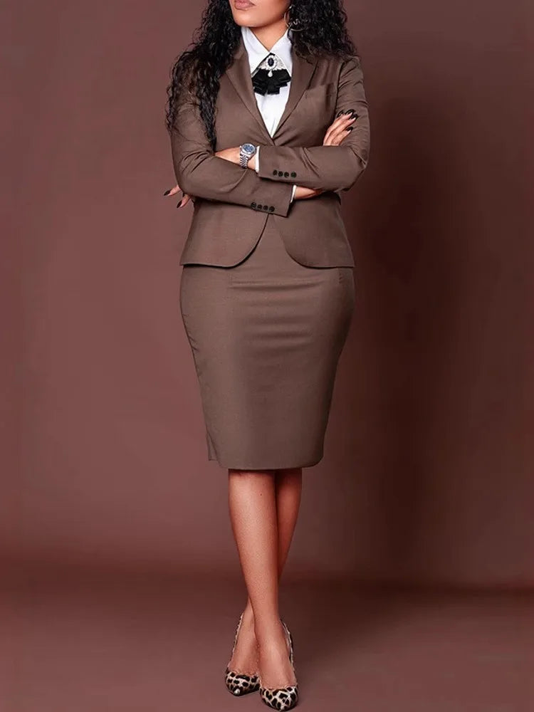 Women Sets Two Piece Set Turn Down Collar Long Sleeve Top And Elegant Midi Skirt High Streetwear Casual Beach Suit 2025 Spring