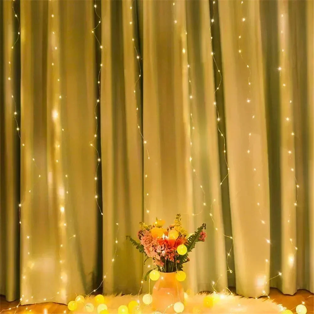 Christmas Fairy Light Party Birthday Decoration 8 Mode LED Holiday Garland Wedding USB Curtain String Light Home Decor 3M 6M