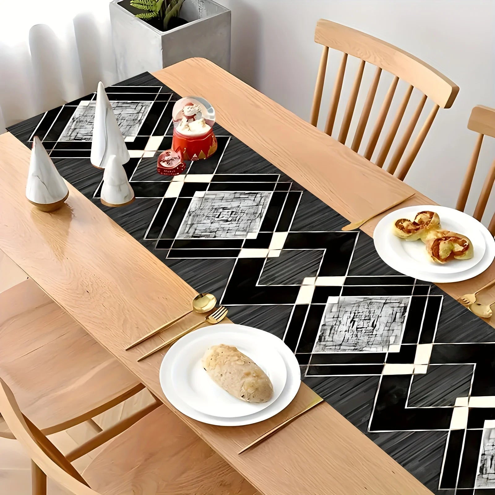 1 Piece of Black and White Geometric Theme Table Runner, Diamond Pattern, Suitable for Industrial Style Parties, Modern Art Exhibition, Black and White Theme Parties
