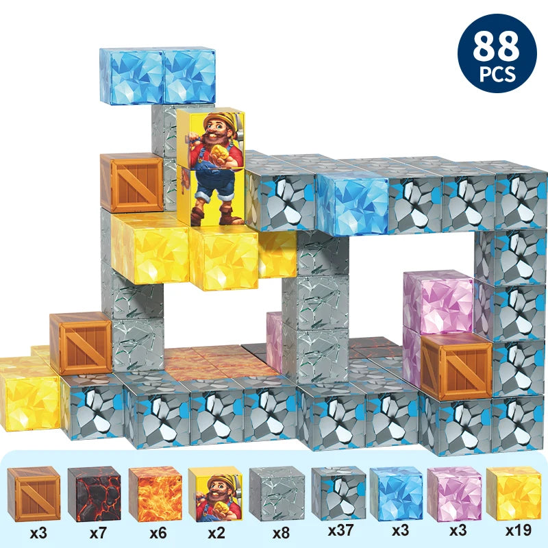Magnetic building blocks DIY space toys, birthday gifts for boys and girls over 3 years old, easy to assemble and safe design
