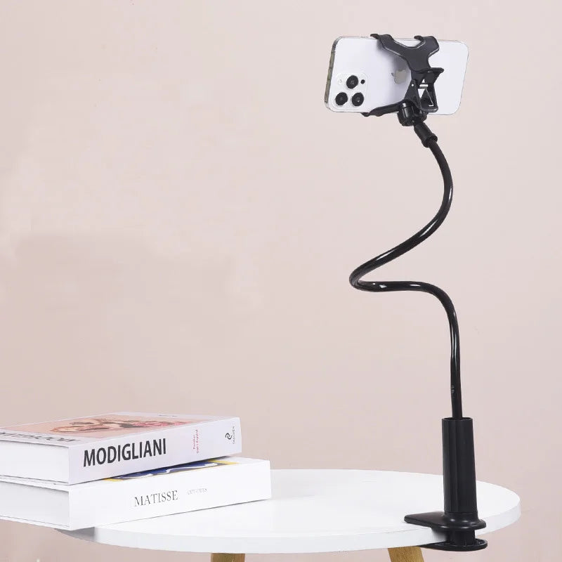 Soporte de pinza para teléfono móvil de escritorio, flexible, de brazo largo, tipo cuello de ganso, para personas perezosas, con asa, para transmisiones en vivo