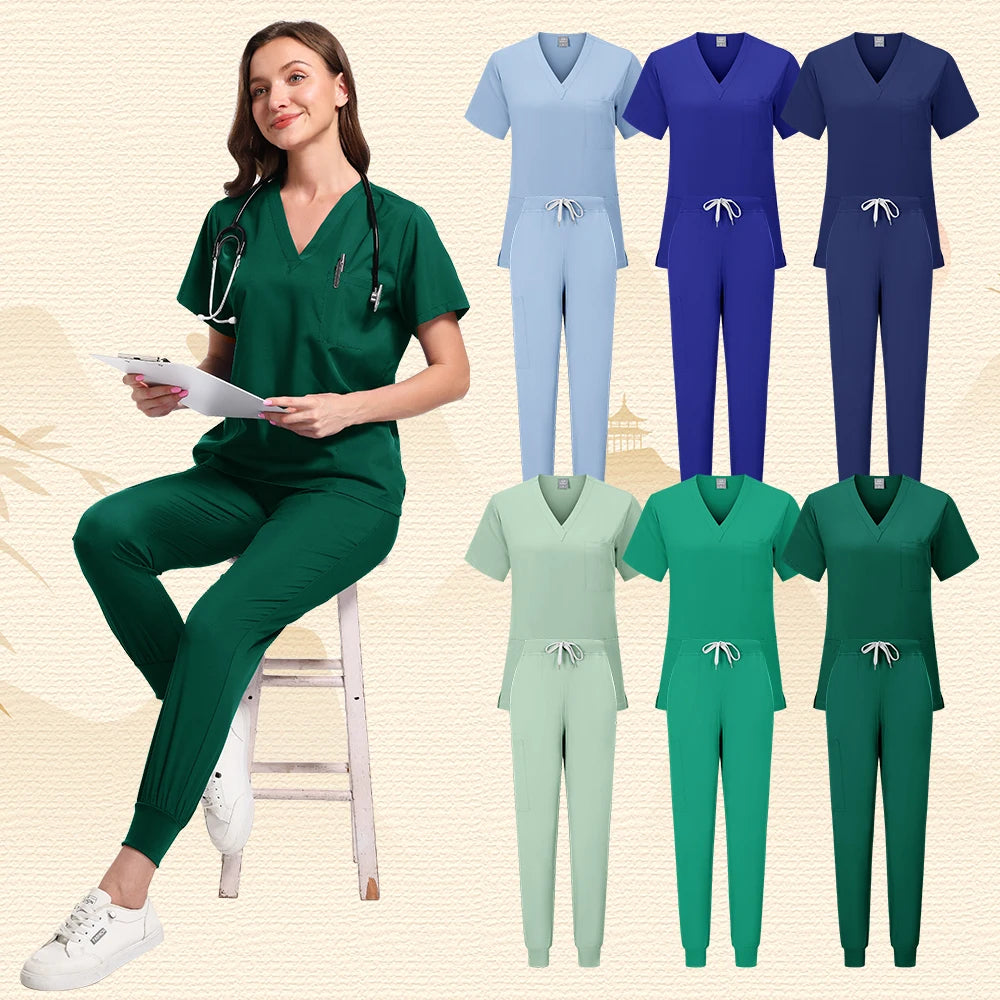Workwear Nurse Uniform Tops+Straight Pants Medical Nursing Uniform Women Men Pet Shop Beauty Work Suit Doctor Surgery Scrubs Set