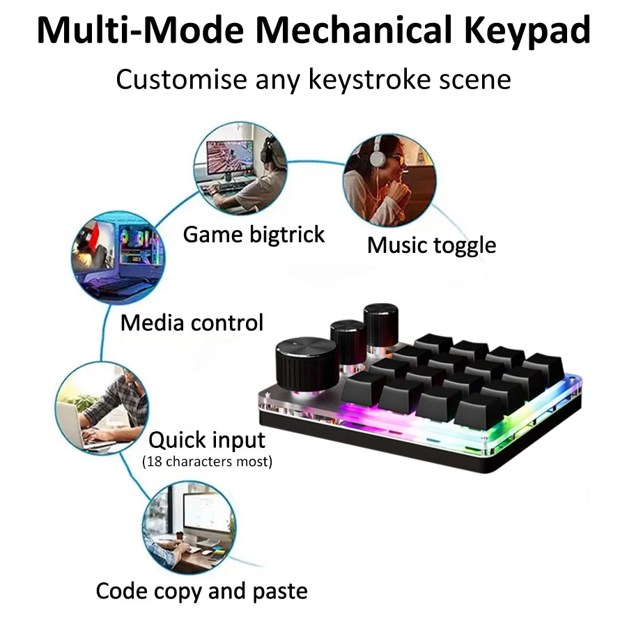 16 Keys 3 Knobs Mechanical Gaming Keyboard USB Wired Bluetooth-Support/ 2.4G Programming Macro Keyboard Custom Hot-swap Keypad