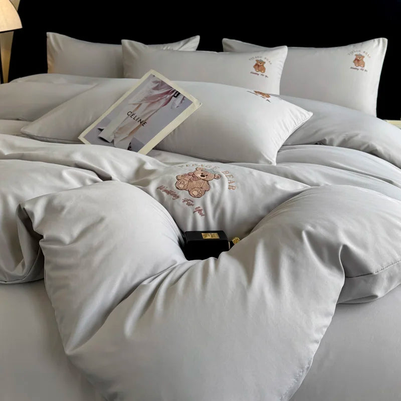 Summer spring Bedding set Washed Silk Duvet cover Comforter 4pcs Bedding for Winter Bed Sheet Pillowcases Home Textiles