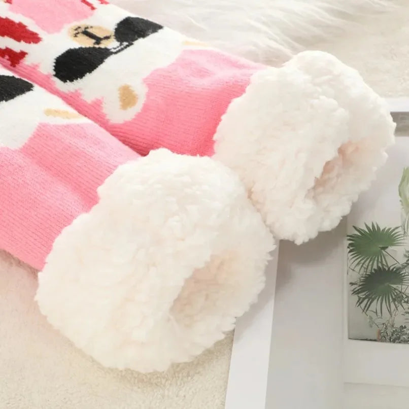 Fuzzy Thermal Sock Women Winter Warm Funny Bear Sheep Cute Kawaii Non Slip Cartoon Sleeping Soft Comfy Female Floor Slipper Sock