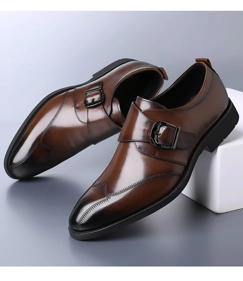 Zapatos de vestir de negocios para hombre con cierre, zapatos de cuero formales para hombre, calzado Oxford, mocasines Oxford de cuero de alta calidad para hombre