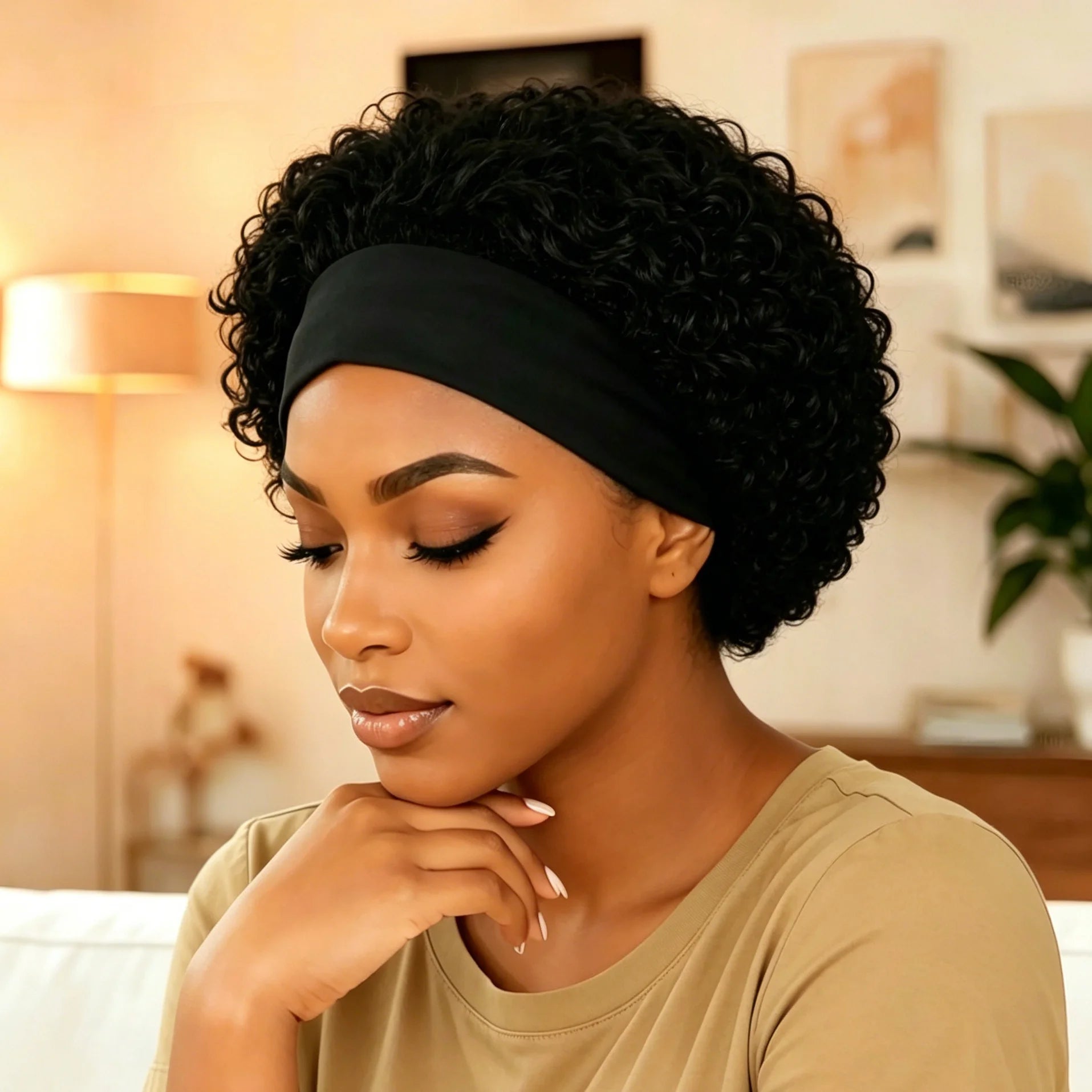 Curly Headband Human Hair Wig