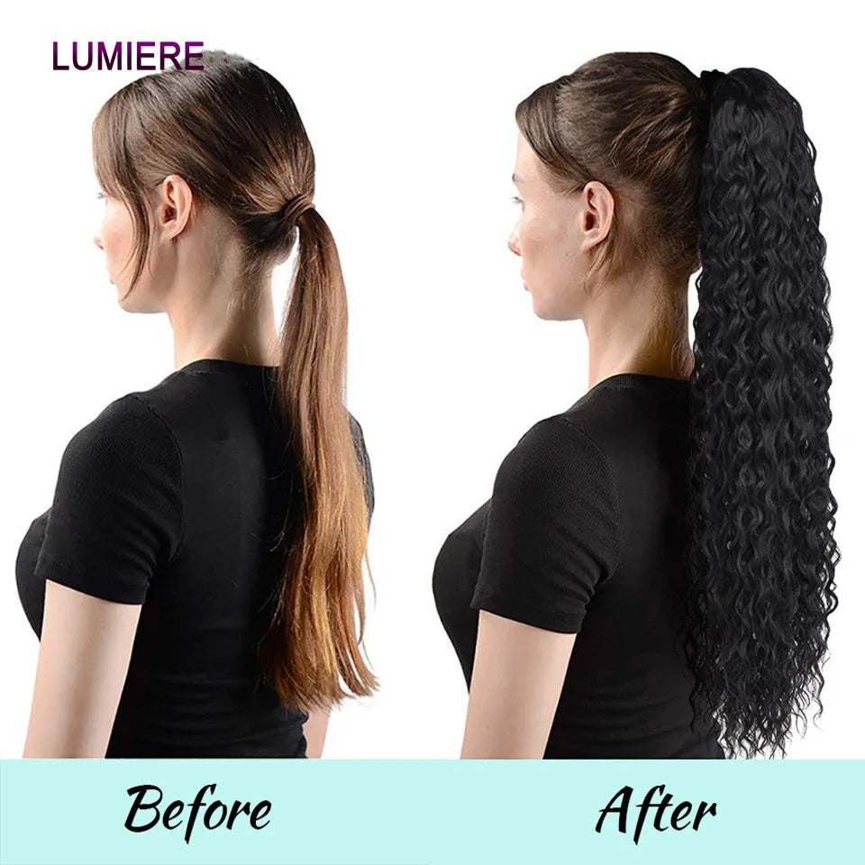 Afro Kinky Deep Water Curly Wave Wrap Around Drawstring Ponytail Human Hair Extensions 100% Real Human Hair Brazilian Clip In Fo