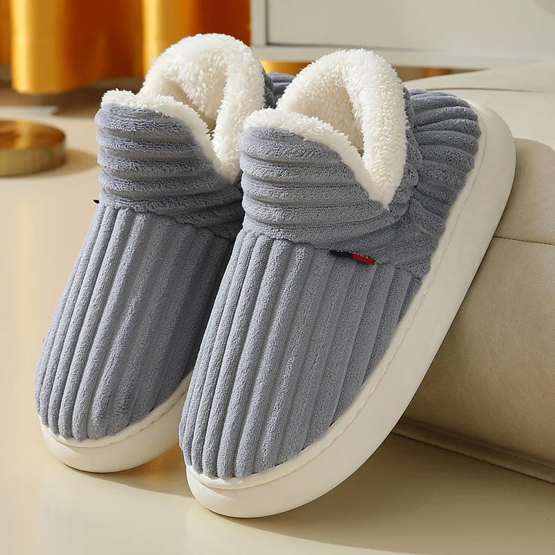 Evshine Chaussons à semelle souple pour femmes Mode hiver Femmes Chaussons en fourrure Peluche pelucheuse Hommes Chaussons chauds Fourrure Femmes Coton Chaussures