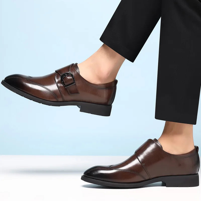 Zapatos de vestir de negocios para hombre con cierre, zapatos de cuero formales para hombre, calzado Oxford, mocasines Oxford de cuero de alta calidad para hombre