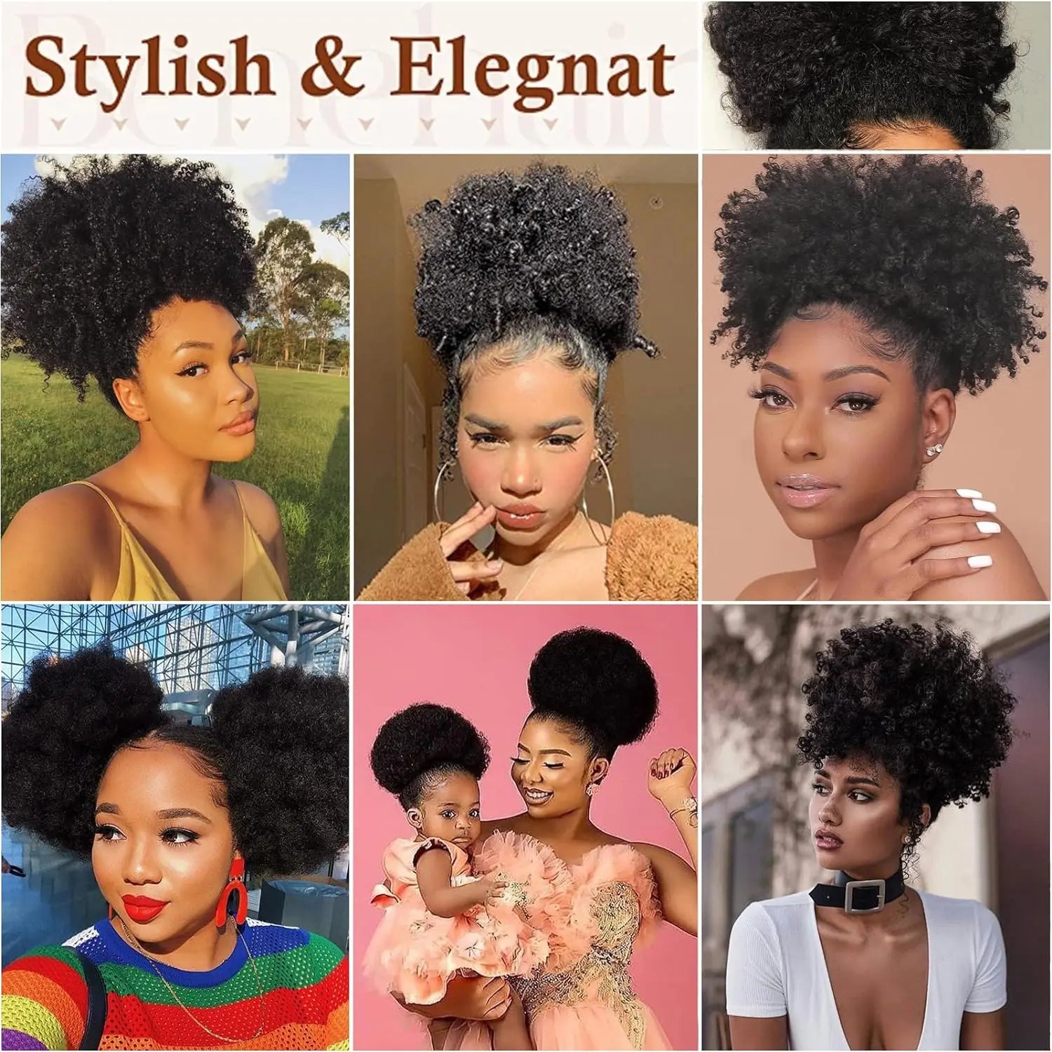 Large Afro Puff Drawstring Ponytail Short Kinky Curly Hair Bun Extension Synthetic Hairpieces Updo Hair Extensions with Clips