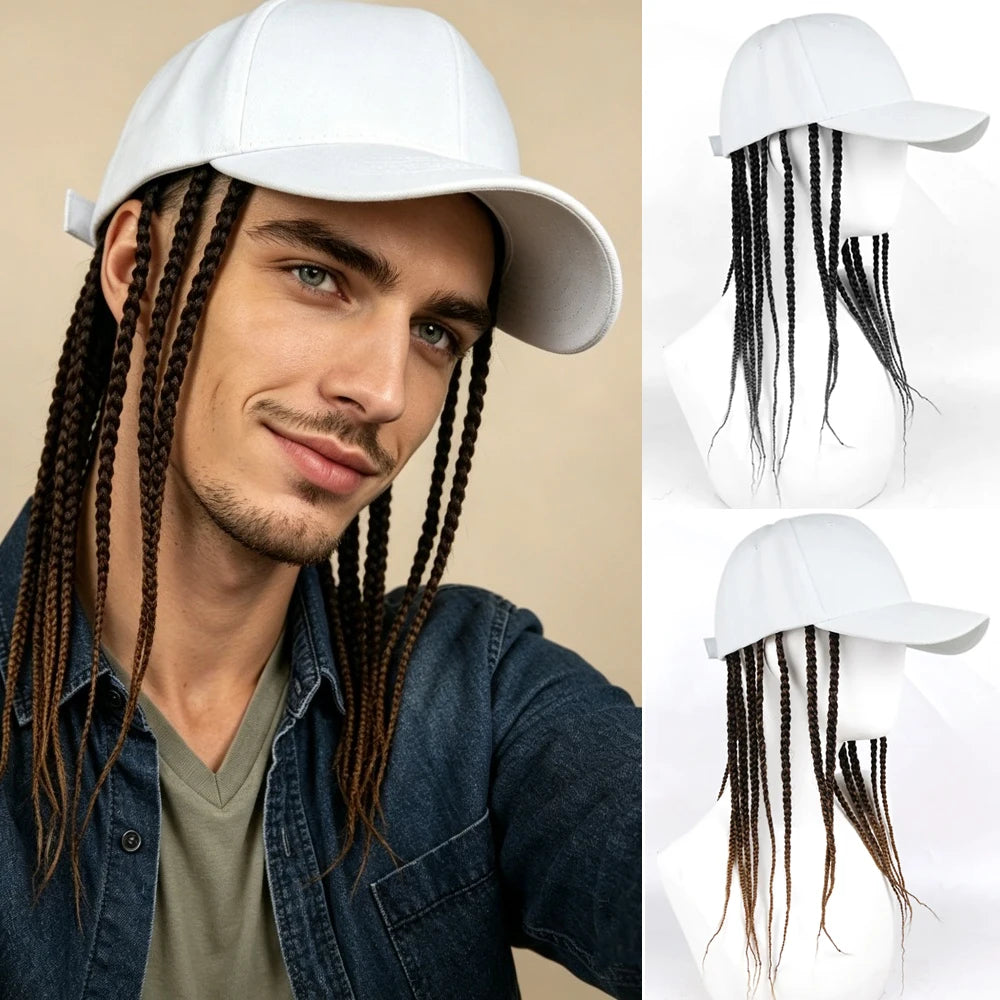 Synthetic Hat Hair Extensions Sets African Dreadlocks Wig Hat Fashion Summer Hip Hop Synthetic Braid Wig Peaked Cap For Men Wome