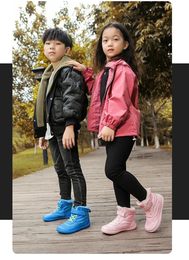 Boys Girls Winter Snow Boots Wide Toe Barefoot Insulated Waterproof Fur Lined Shoes for Kids Cold Weather Outdoor Sneakers