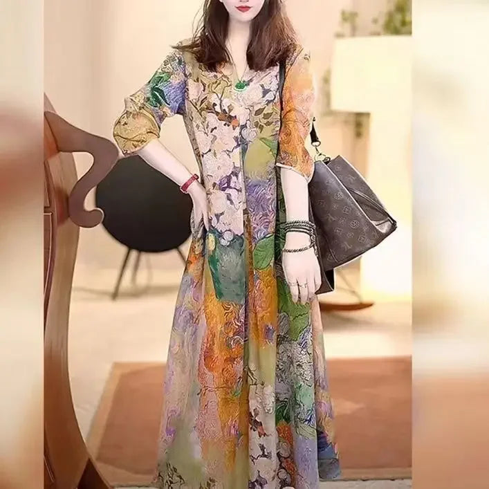 Design-sensual Long Dress for Women New French High-end Temperament Romantic Printed Fashionable Skirt