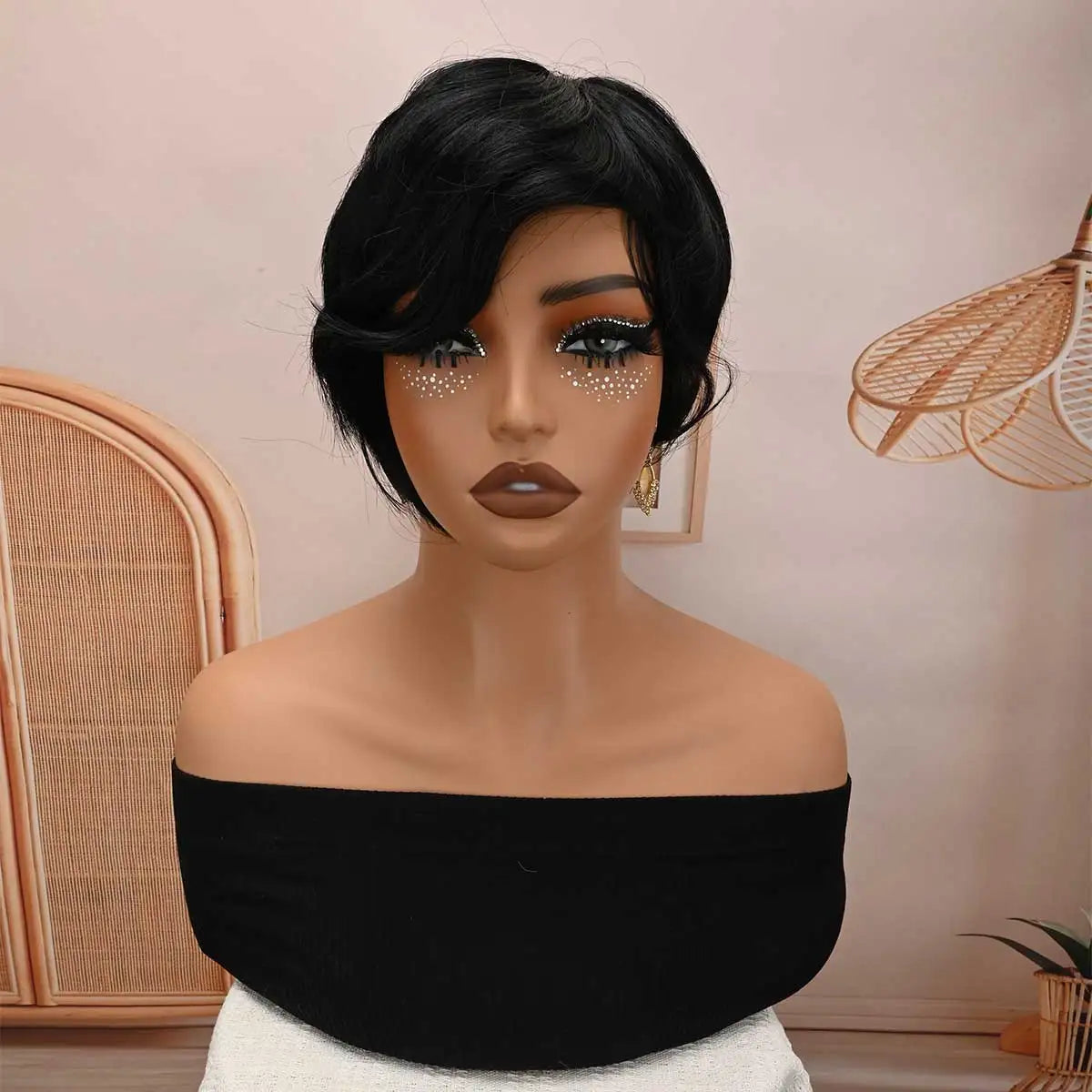 Black Pixie Cut Wig for Women, Side Bangs Short Synthetic Wig, Natural Looking Heat Resistant Wig for Daily Party Cosplay