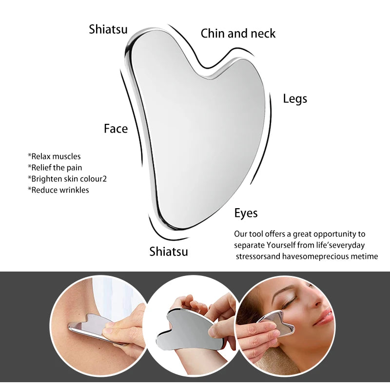 Stainless Steel Facial GuaSha Scraping Face Care Lifting Massage Tools Anti Wrinkle Skin Tighten Cooling Cellulite Massager Tool