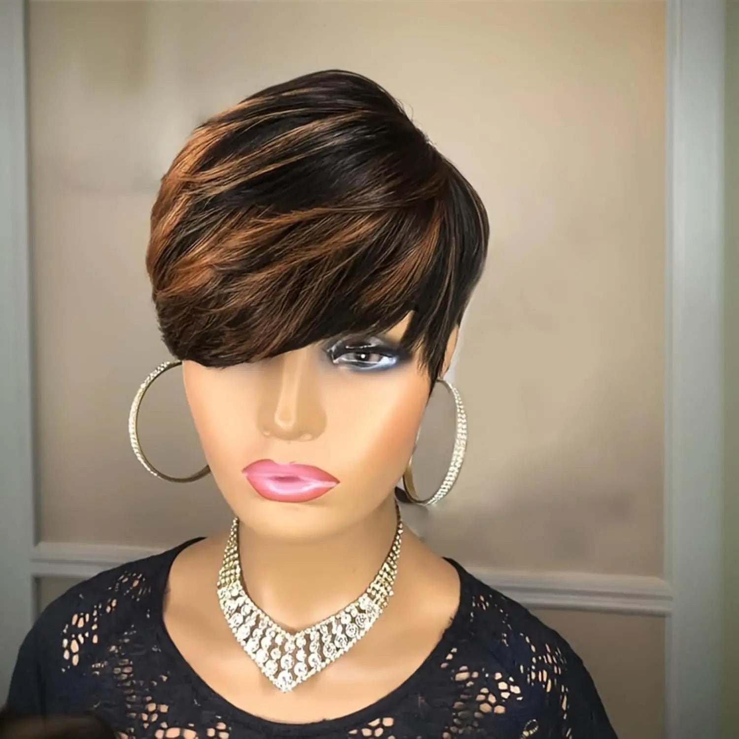 Peluca de corte pixie corto para mujer, peluca pixie sintética, sin pegamento, hecha a máquina, fácil de usar, pelucas de quita y pon