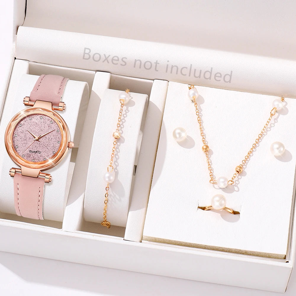 Set de 6 piezas de reloj y joyas para mujer en color rojo: Elegante, divertido y perfecto para regalar