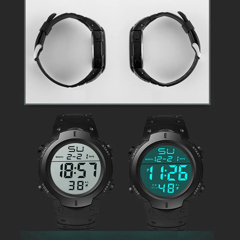 Montre électronique de sport pour homme, étanche, lumineuse, multifonction, pour le fitness en plein air, grand écran