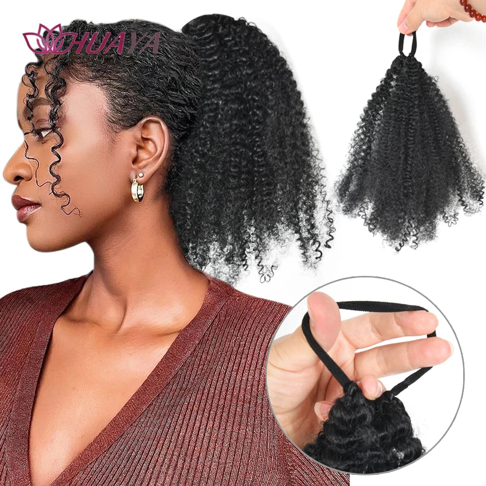 Extensions de queue de cheval Afro Puff pour femmes noires, postiches afro crépus et bouclés synthétiques courts naturels et moelleux