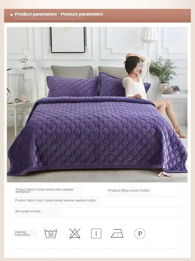 1PC Luxury Bed Cover Thickened Anti-Slip Bed Solid Color Warm Quilted Bedspread Bedding Velvet Comforter Short Plush Sofa Towel