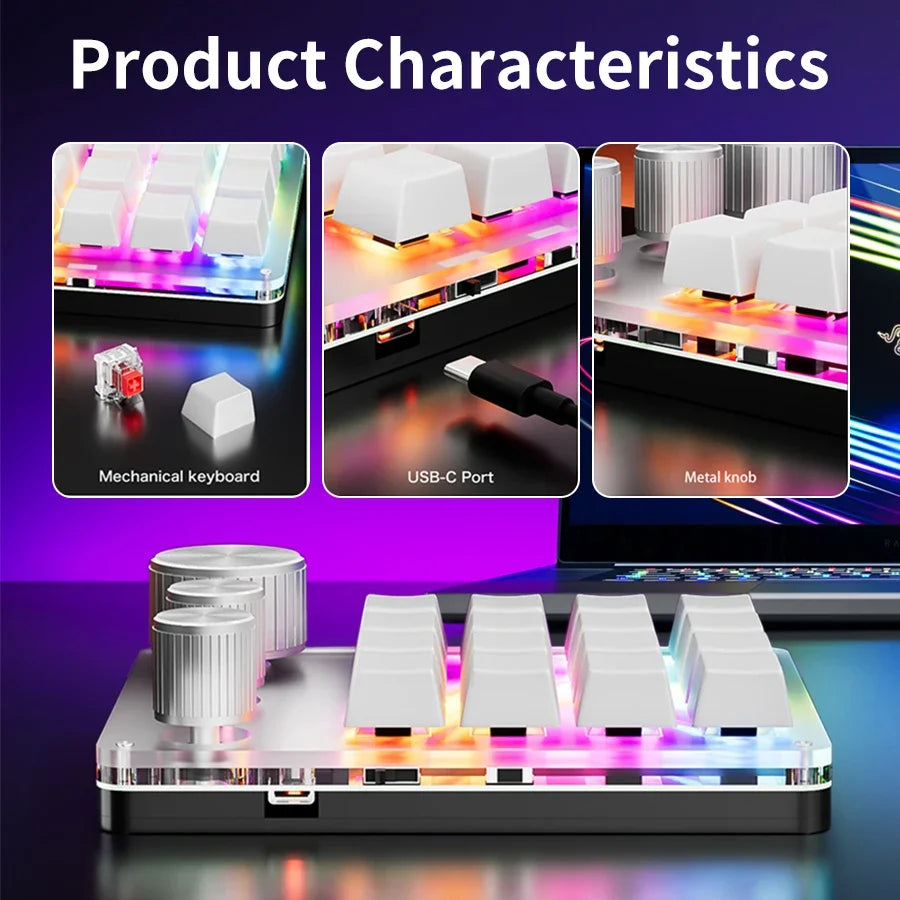 16 Keys 3 Knobs Mechanical Gaming Keyboard USB Wired Bluetooth-Support/ 2.4G Programming Macro Keyboard Custom Hot-swap Keypad