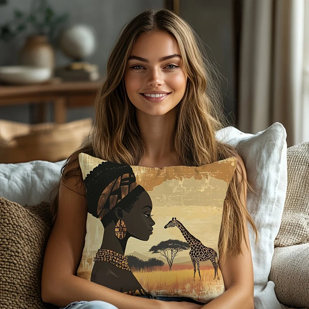 African - style Figure PillowcasesBedroom Living Room Sofa Home Decor Polyester Cushion Cover with Zipper
