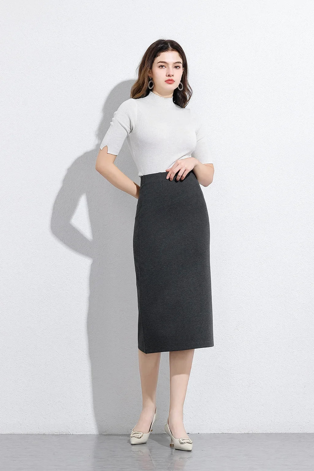 Women Elegant OL Bodycon Skirts Office Faldas Saia Work Slim Fit Jupe Autumn Fashion High Waist Solid Knee-length Skirt