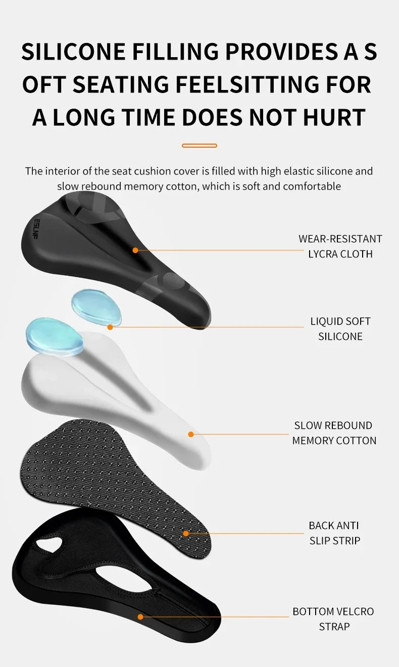ESLNF Gel Soft Bike Anti-slip Waterproof Saddle Cover Cushion Padded Sport Bicycle Outdoor Shock Absorption Padded Seat Cover