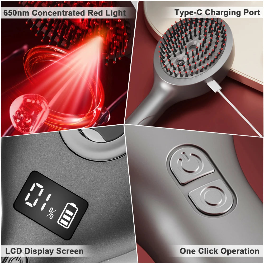 Electric Head Massager for Hair Growth 630nm Red Light Massage Comb Scalp Essential Applicator Anti-hair Loss Spray Hair Brush