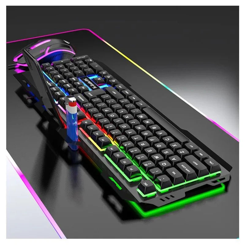 KM520 Keyboard And Mouse Set With Mechanical Touch Illuminated Wired USB Office Games Desktop Computer