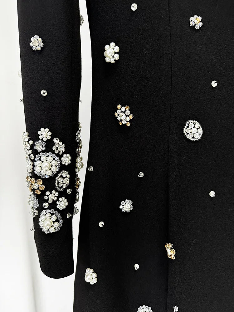 HIGH STREET Newest Fashion  Designer Party Vestido Women's Formal Long Sleeve Luxurious Beaded Long Maxi Dress