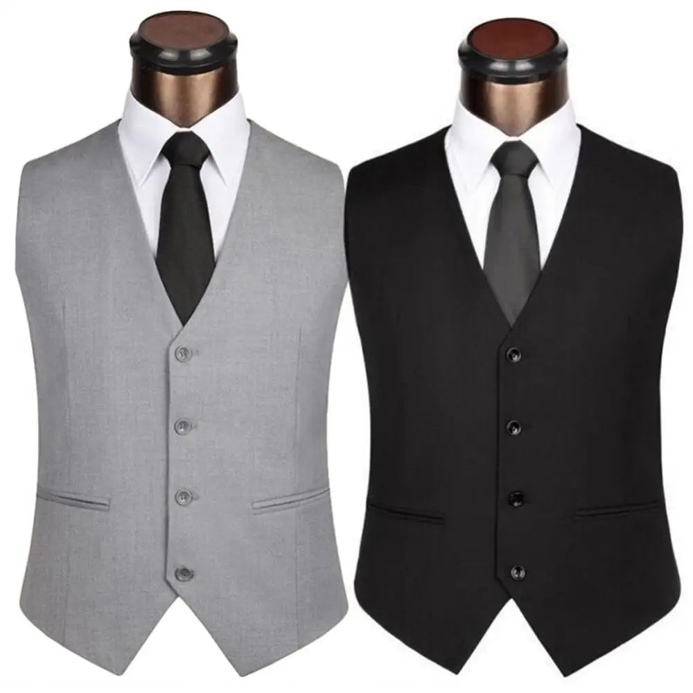 The New Dress Vests For Men Solid Color Single-breasted Slim-fit Mens Suit Vest Male Waistcoat Gilet Homme Casual Sleeveles