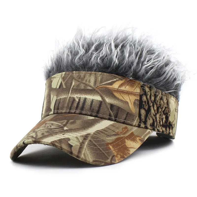 Perruque Synthétique Homme Femme Chapeau Visière de Baseball Imprimé Feuilles de Jungle Casquette de Sport Pare-Soleil Course Randonnée Chapeau de Soleil Perruque Cheveux Épis