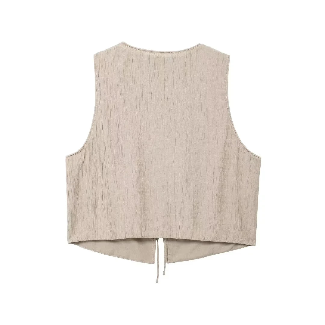 TRAF Skirt Two Piece Set Tied Sleeveless Vest Top High Waist Women's Midi Skirt Summer Waistcoat Long Skirt And Top Set Women