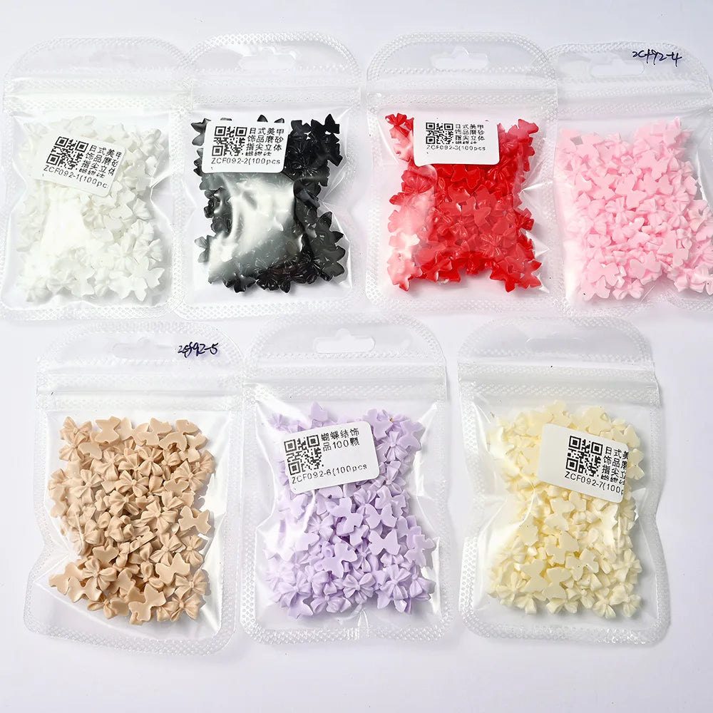 50/100pcs Pink White Kawaii Bow Nail Charm 3D Resin Bowknot Flatback Nail Gems 8*10mm Nail Art rhinestones Jewelries #Bowtie