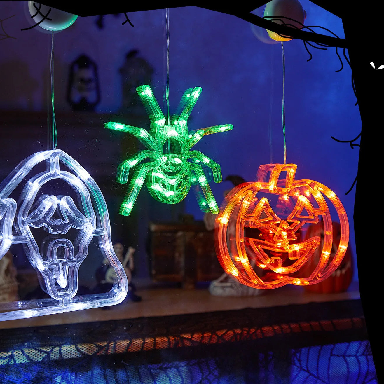 Halloween Led String Lights Ghost Pumpkin Spider Hat Modeling Lamp with Suction Cup Festival Party Halloween Decoration New