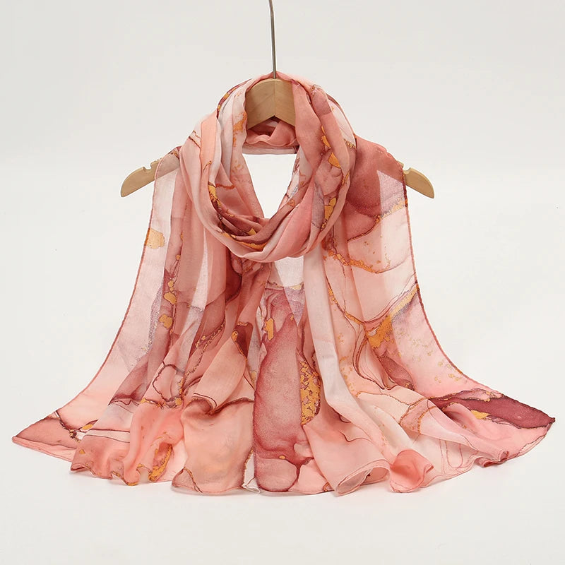 Estampado de acuarela, hiyab musulmán, pañuelo de mármol, suave, transpirable, protección solar, ligero, chal de playa de verano para mujer