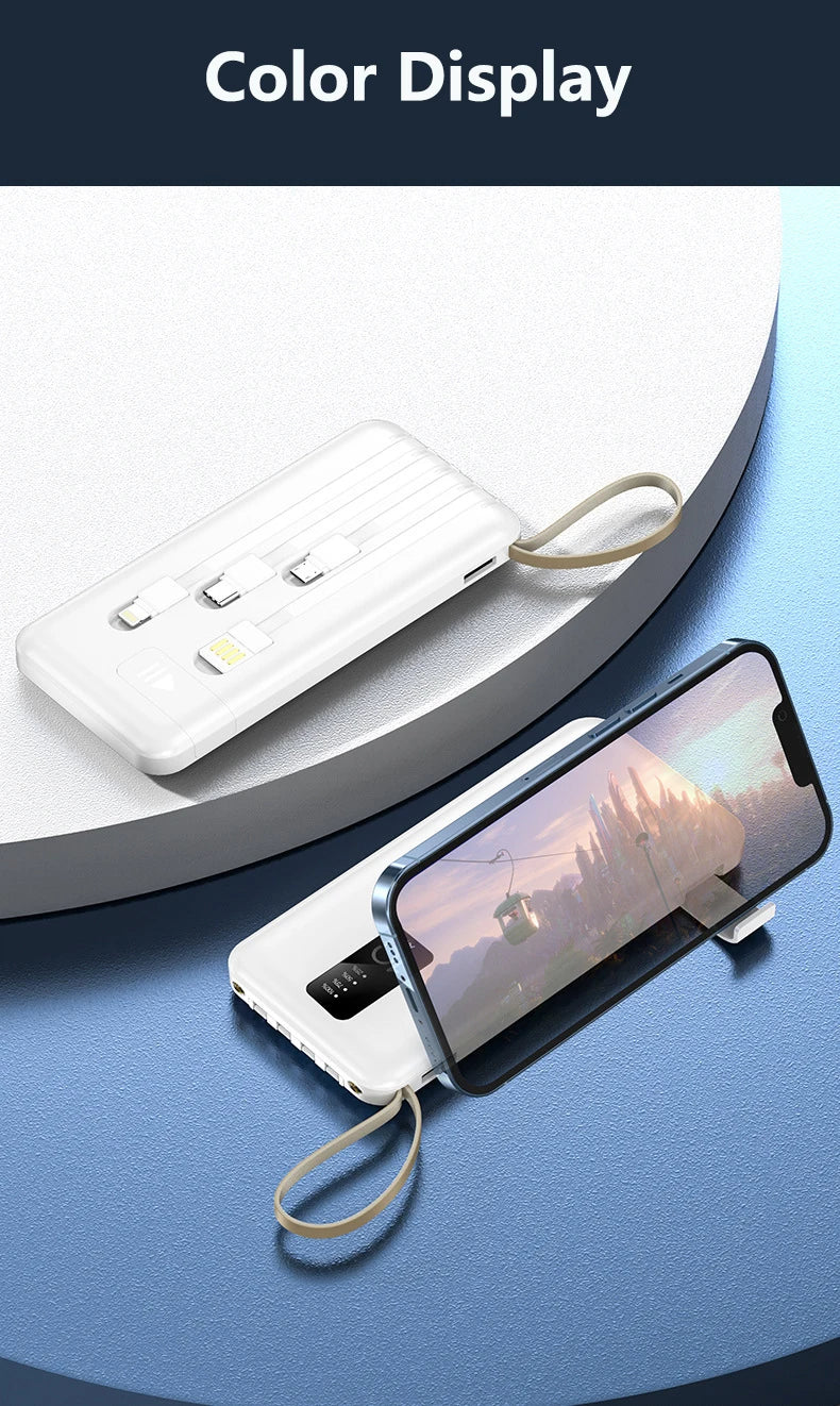 Power Bank 20000mAh Cable Integrado Cargador Portátil Batería Externa para Teléfono Móvil Carga Rápida Powerbank para iPhone 14 Xiaomi Mi