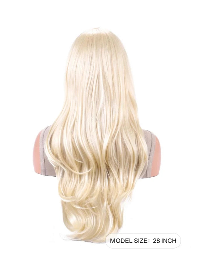 Pelucas largas y onduladas, cabello femenino de color claro combinado con pelucas doradas, se sintetizan para pelucas de rol de fiesta diarias.